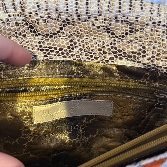 Deepa Gurnani Chic Patchwork Clutch - Silver, Brown, Orange - Picture 4 of 4